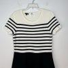 Talbots Knit Fit Flare Dress Size M Black White Striped Short Sleeve Cocktail