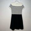 Talbots Knit Fit Flare Dress Size M Black White Striped Short Sleeve Cocktail