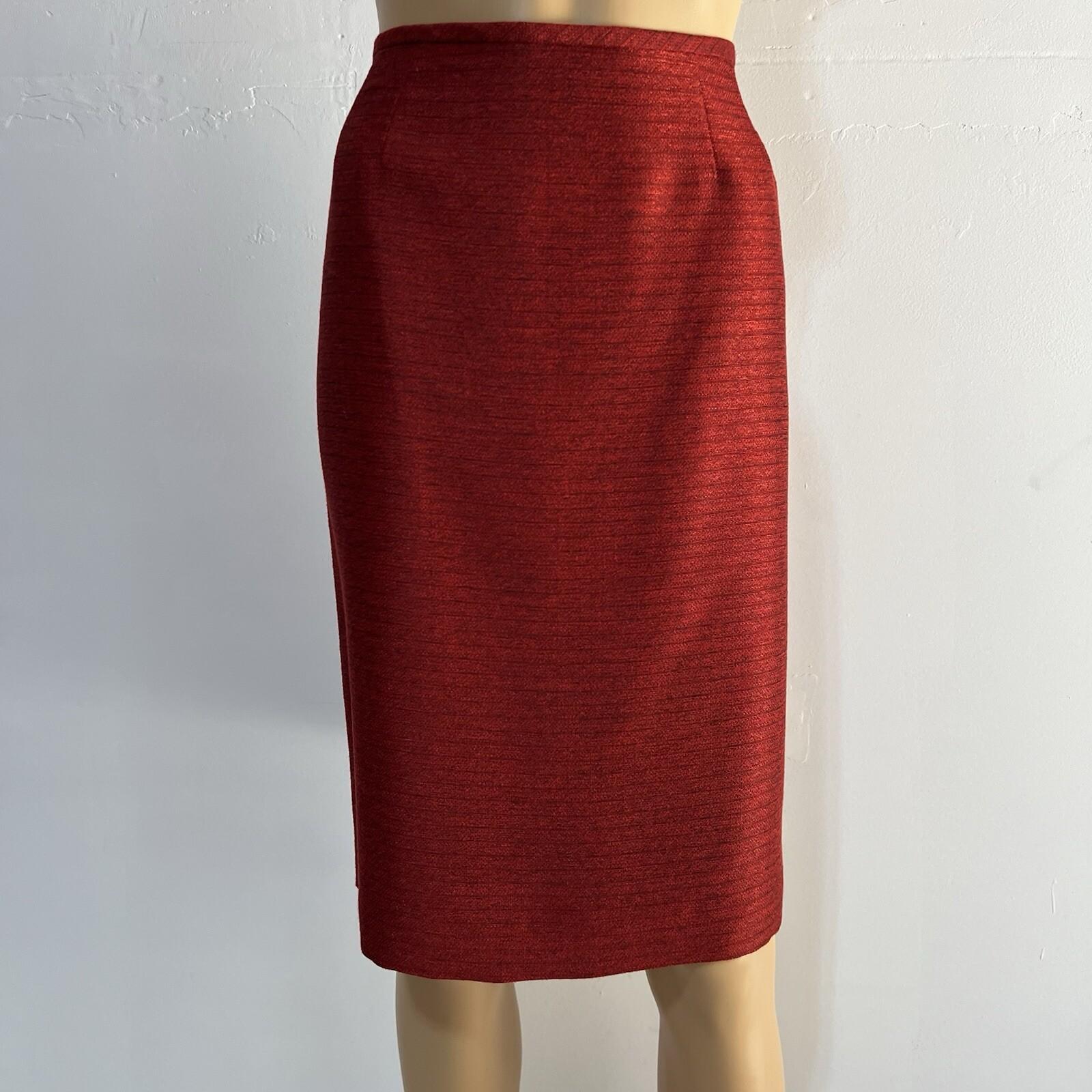Kasper Polyester Rayon Skirt Suit 10P Red Shawl Collar Single Breasted Lined 2PC