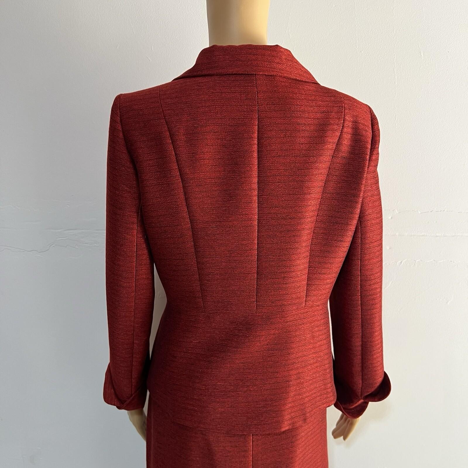 Kasper Polyester Rayon Skirt Suit 10P Red Shawl Collar Single Breasted Lined 2PC