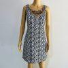 Anthropologie Moulinette Soeurs Polyester Rayon Dress Size 6 Navy White Beaded
