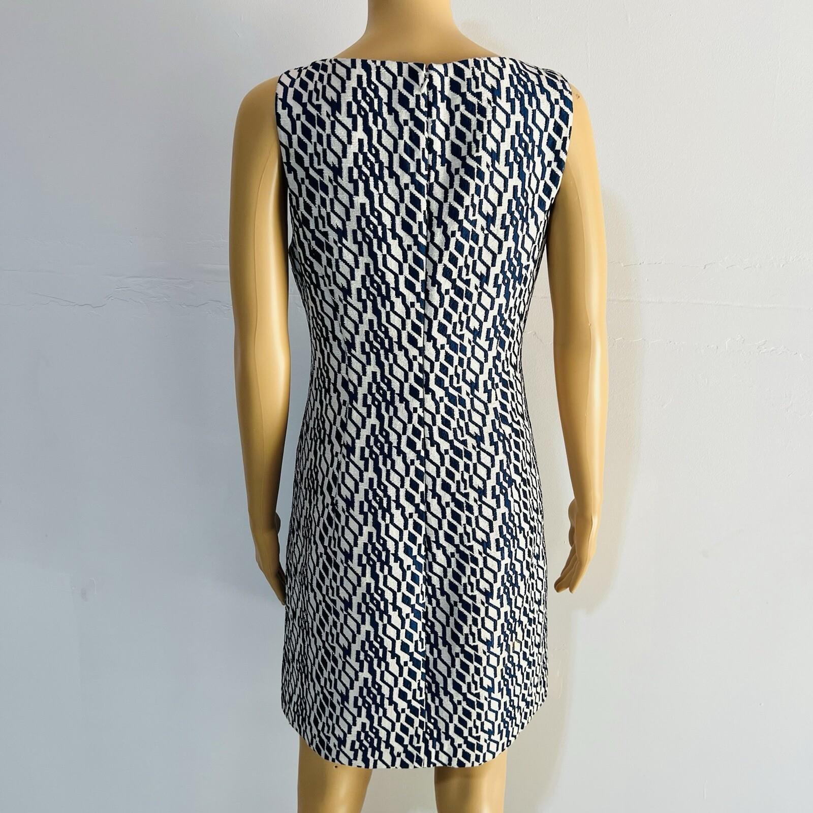 Anthropologie Moulinette Soeurs Polyester Rayon Dress Size 6 Navy White Beaded