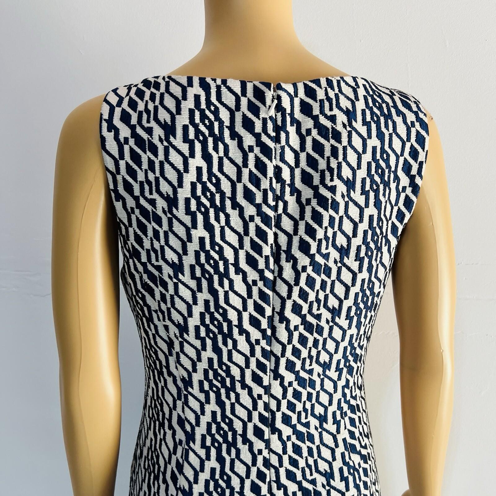 Anthropologie Moulinette Soeurs Polyester Rayon Dress Size 6 Navy White Beaded