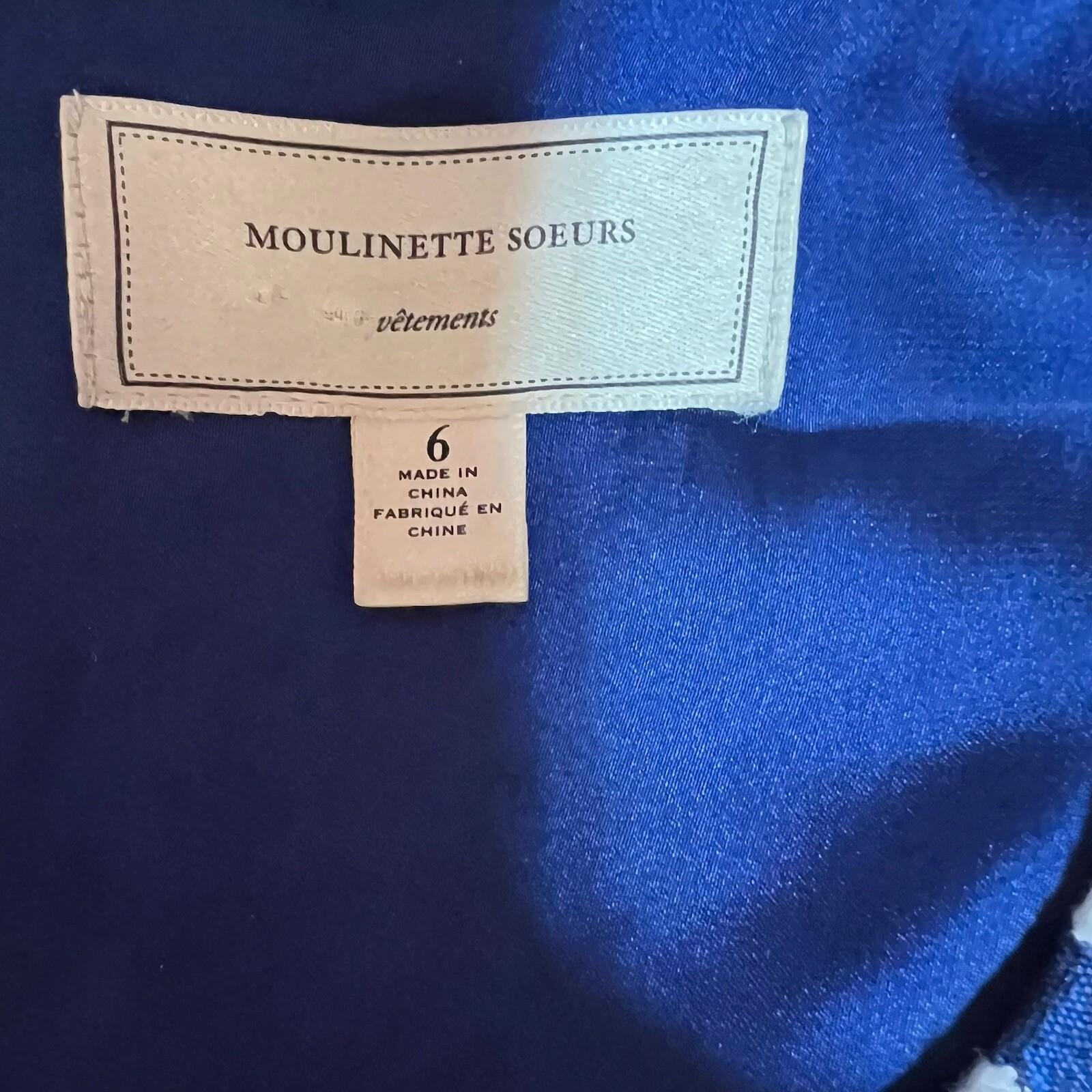 Anthropologie Moulinette Soeurs Polyester Rayon Dress Size 6 Navy White Beaded