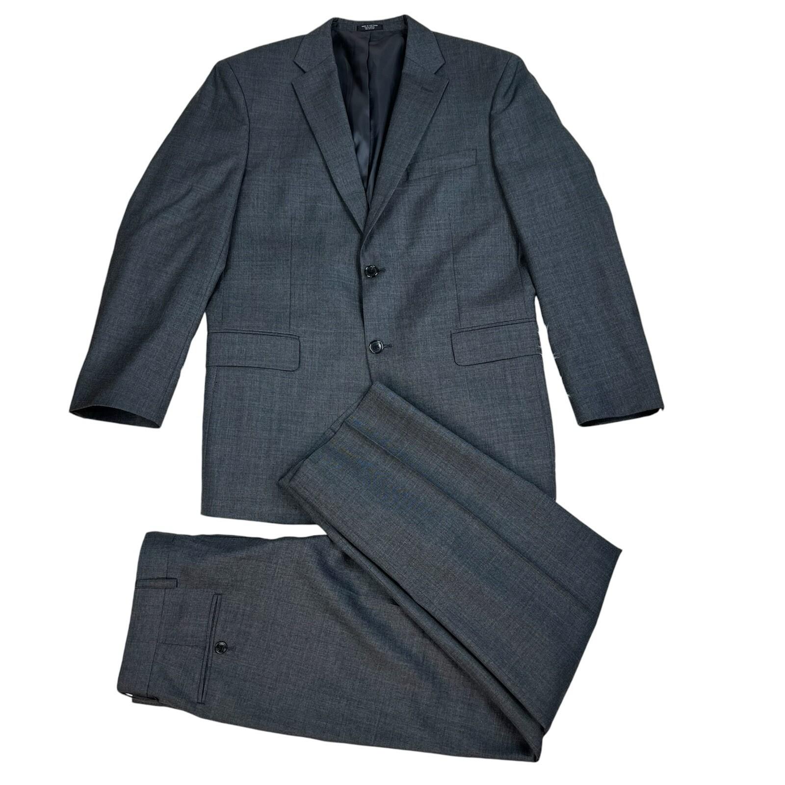 Jones New York Men Wool Suit 40R Pants 36x29.5 Dark Gray Single Breasted 2PC