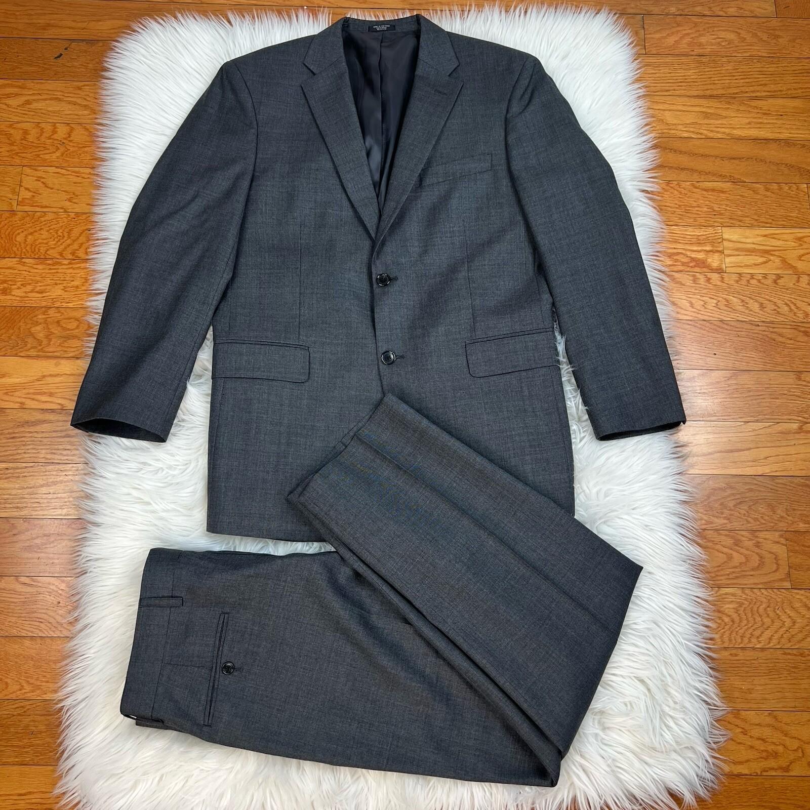 Jones New York Men Wool Suit 40R Pants 36x29.5 Dark Gray Single Breasted 2PC