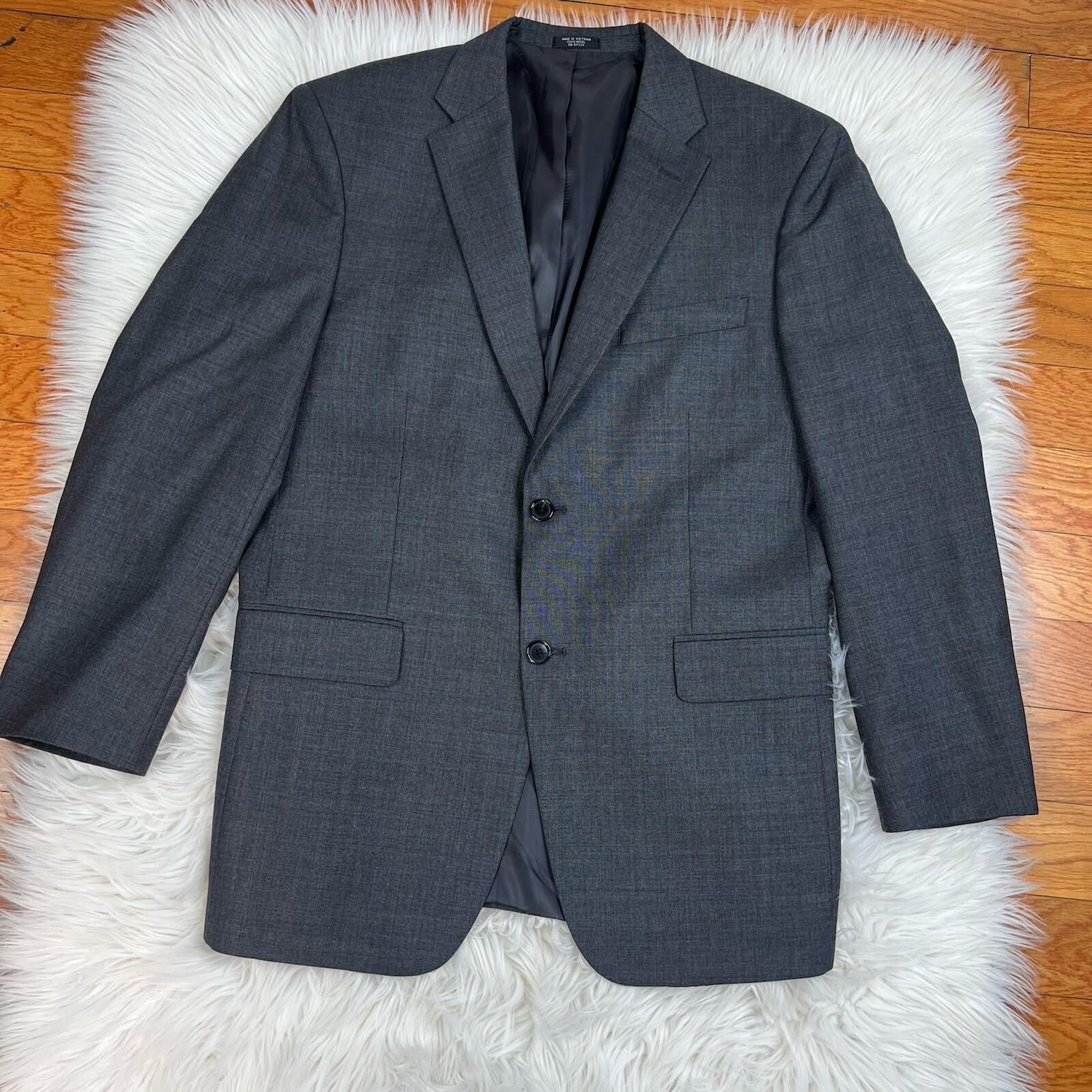 Jones New York Men Wool Suit 40R Pants 36x29.5 Dark Gray Single Breasted 2PC