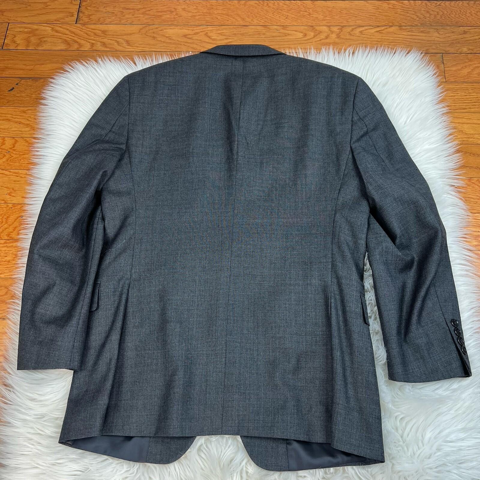 Jones New York Men Wool Suit 40R Pants 36x29.5 Dark Gray Single Breasted 2PC