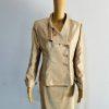 Le Suit Polyester Skirt Suit Size 8 Champagne Lined Shawl Collar Wrap 2PC New