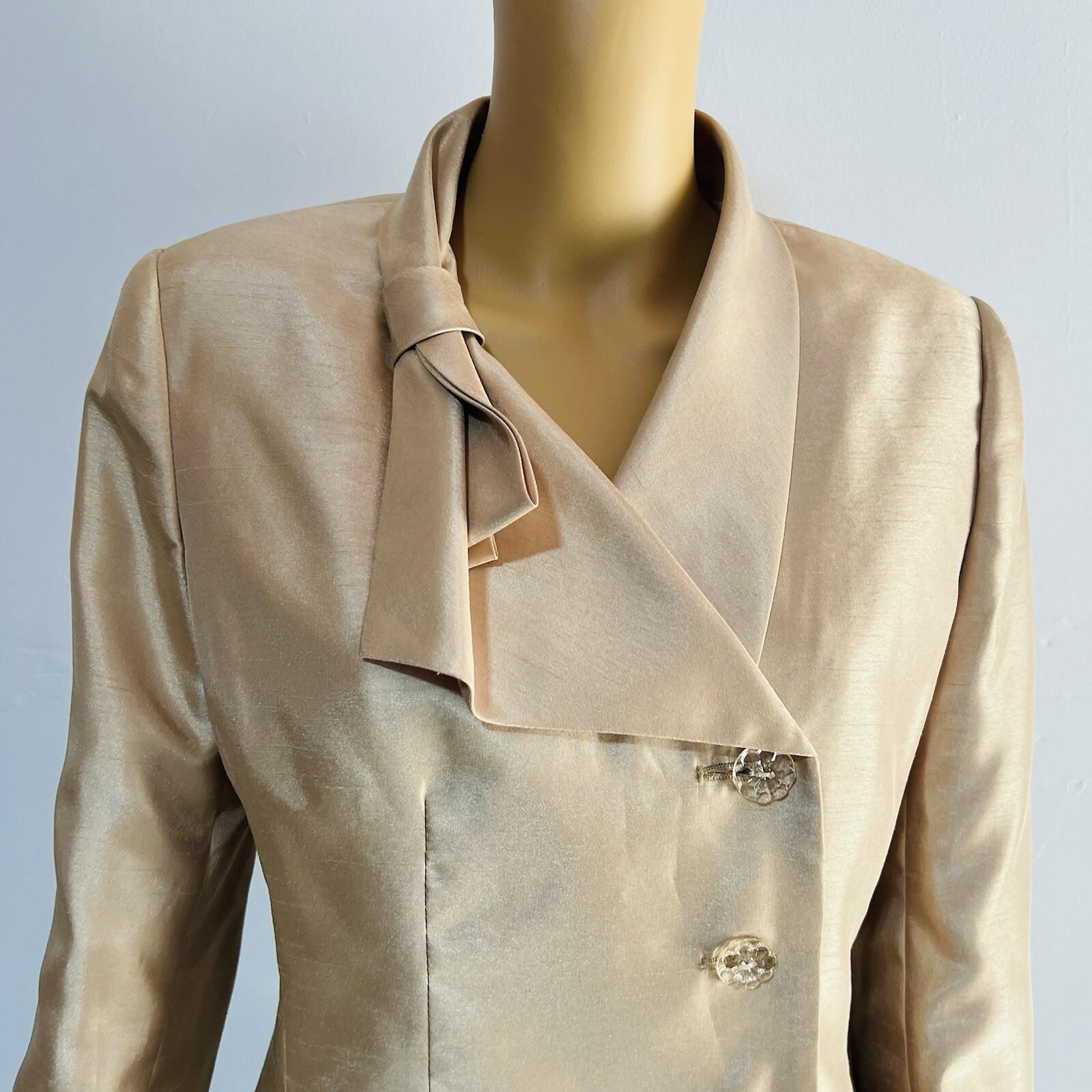 Le Suit Polyester Skirt Suit Size 8 Champagne Lined Shawl Collar Wrap 2PC New