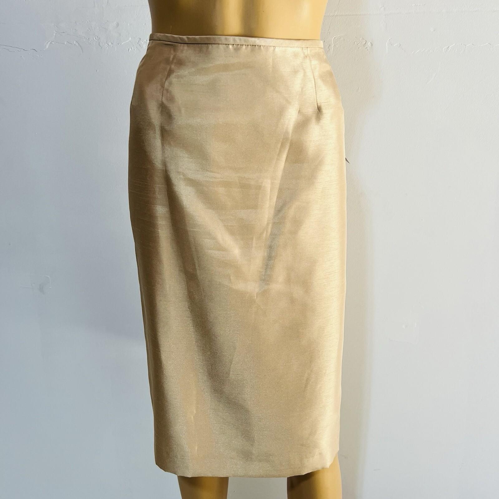 Le Suit Polyester Skirt Suit Size 8 Champagne Lined Shawl Collar Wrap 2PC New