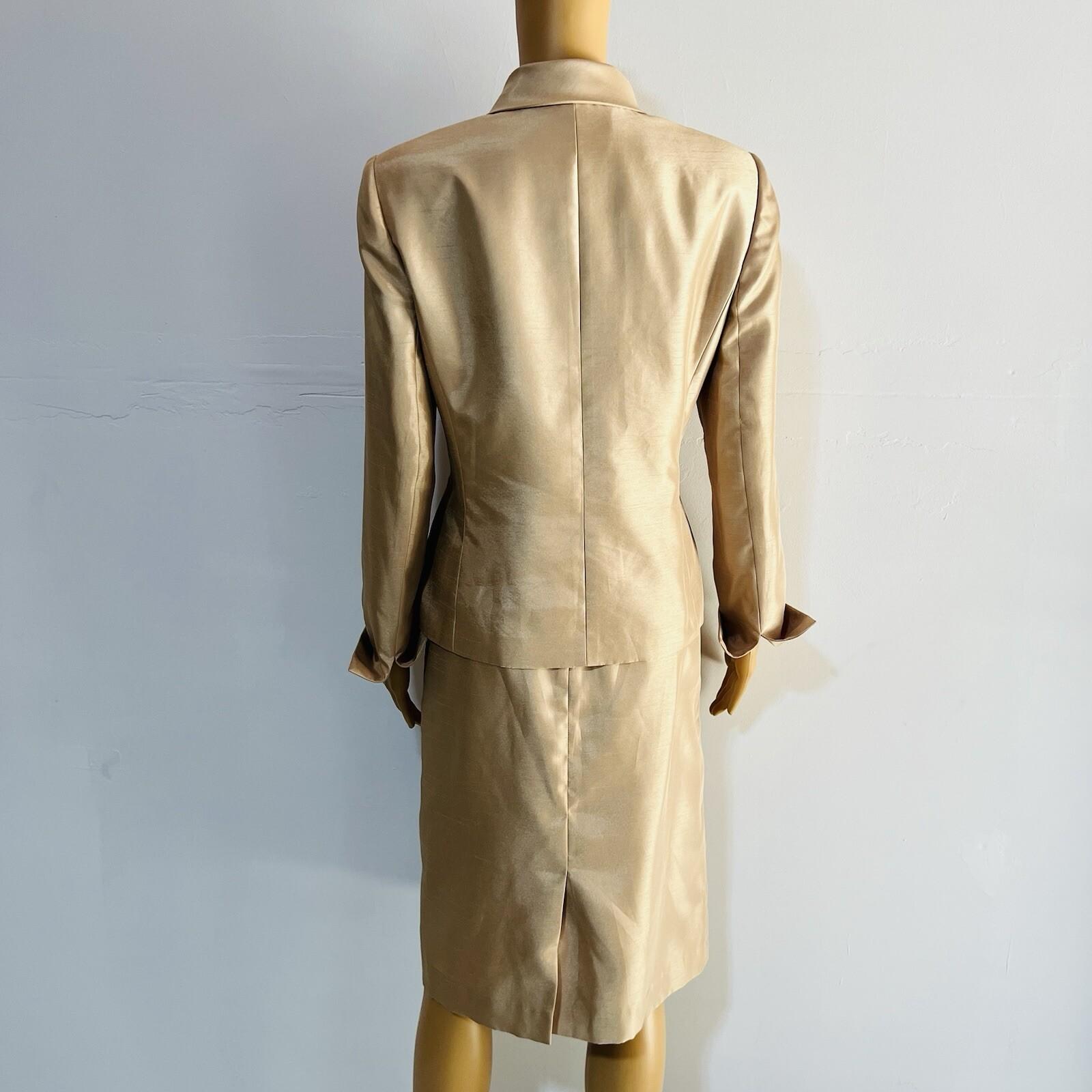 Le Suit Polyester Skirt Suit Size 8 Champagne Lined Shawl Collar Wrap 2PC New