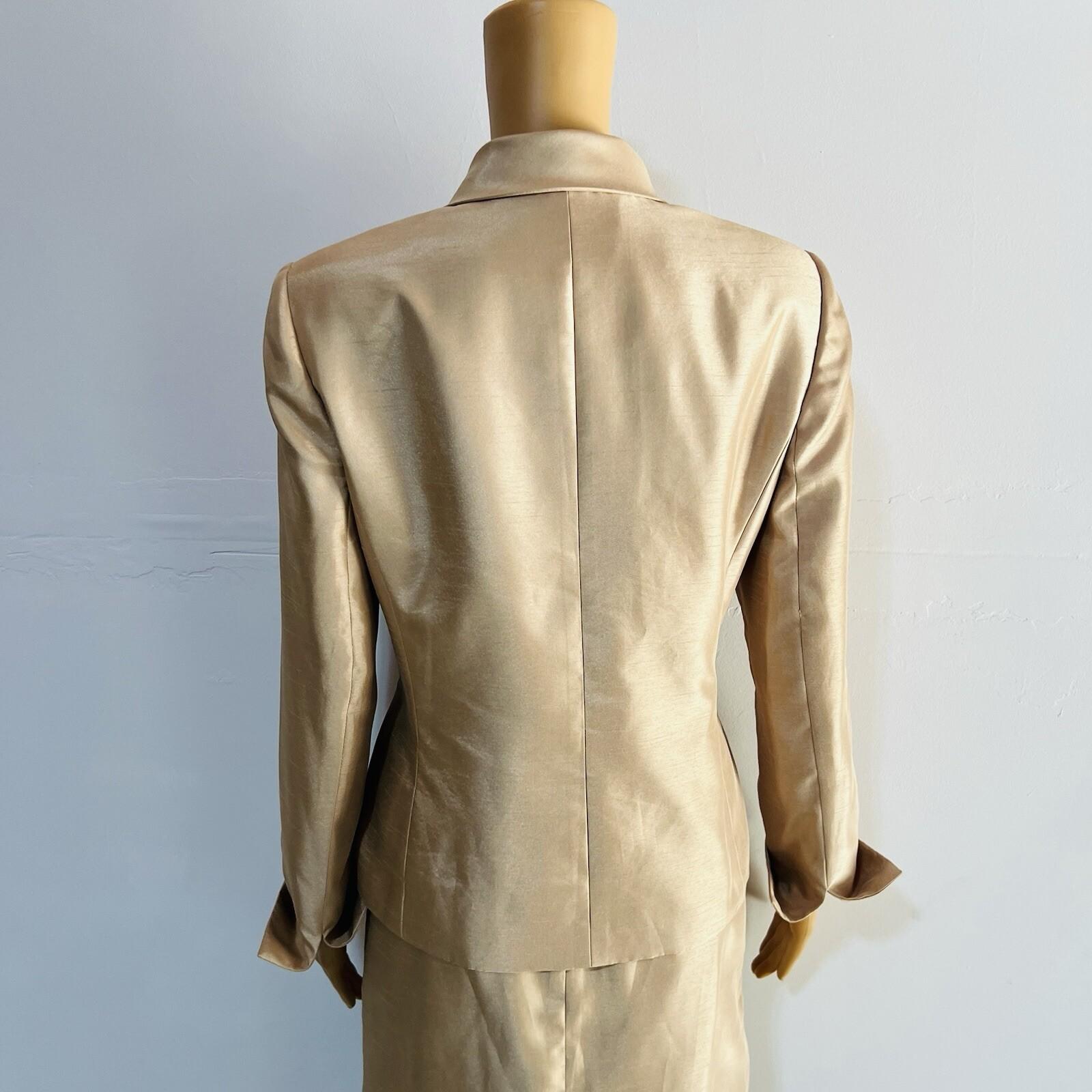 Le Suit Polyester Skirt Suit Size 8 Champagne Lined Shawl Collar Wrap 2PC New