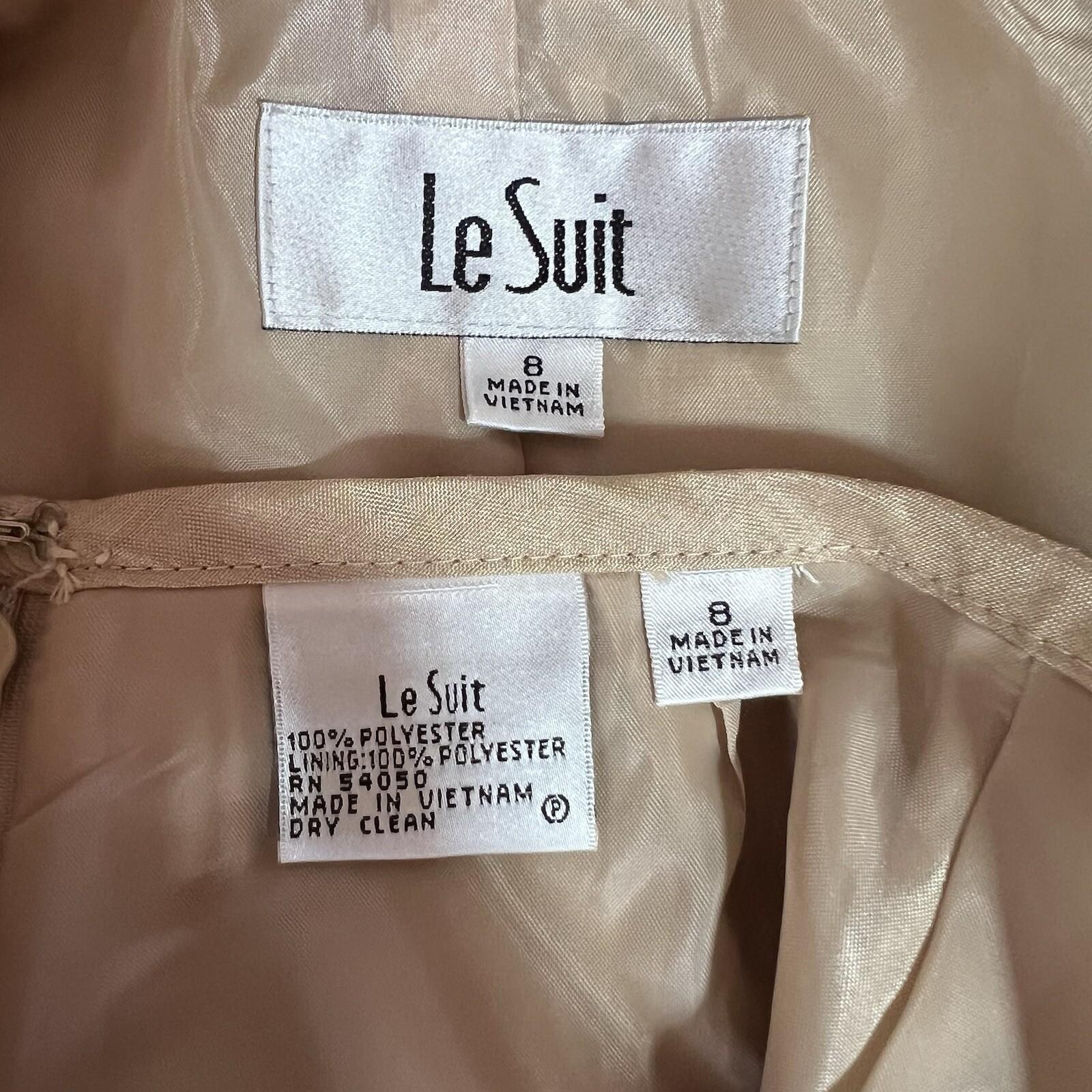 Le Suit Polyester Skirt Suit Size 8 Champagne Lined Shawl Collar Wrap 2PC New