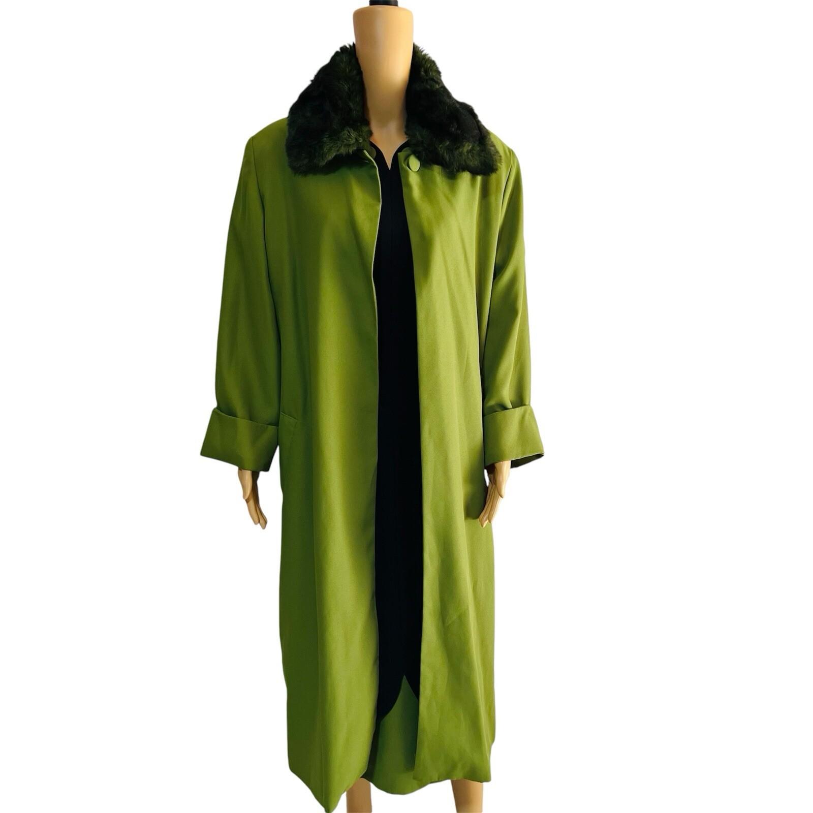 St Anthony Polyester Dress Suit Size 14 Green Black Faux fur Collar Midi 2PC