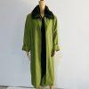 St Anthony Polyester Dress Suit Size 14 Green Black Faux fur Collar Midi 2PC