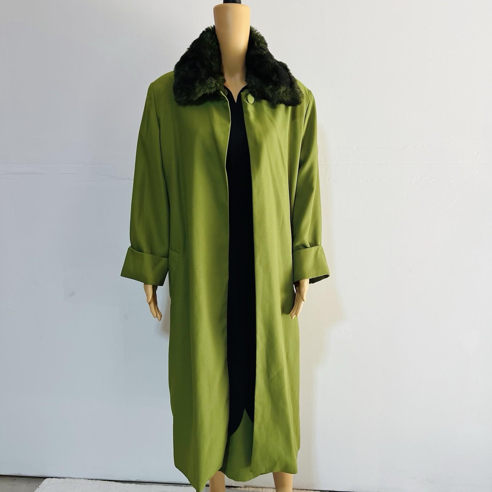 St Anthony Polyester Dress Suit Size 14 Green Black Faux fur Collar Midi 2PC