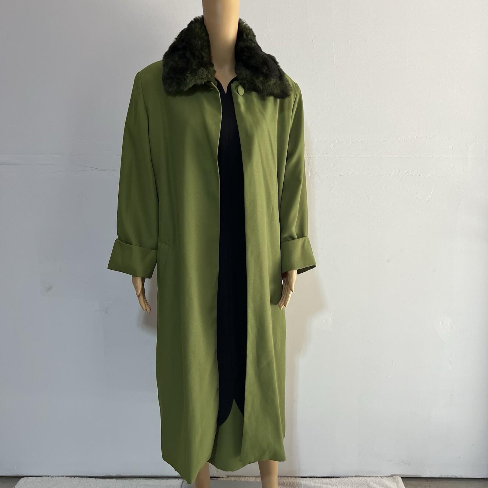St Anthony Polyester Dress Suit Size 14 Green Black Faux fur Collar Midi 2PC