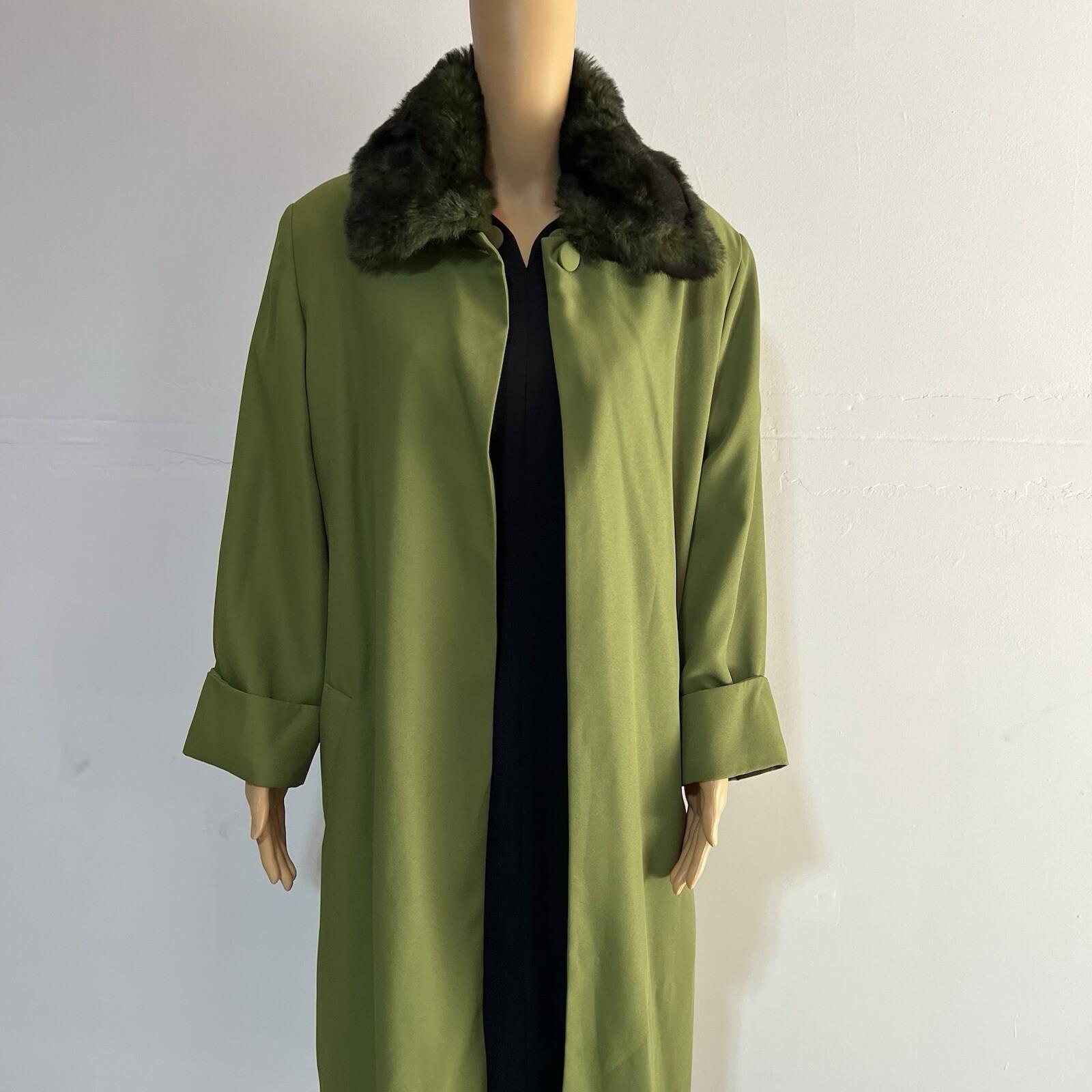 St Anthony Polyester Dress Suit Size 14 Green Black Faux fur Collar Midi 2PC