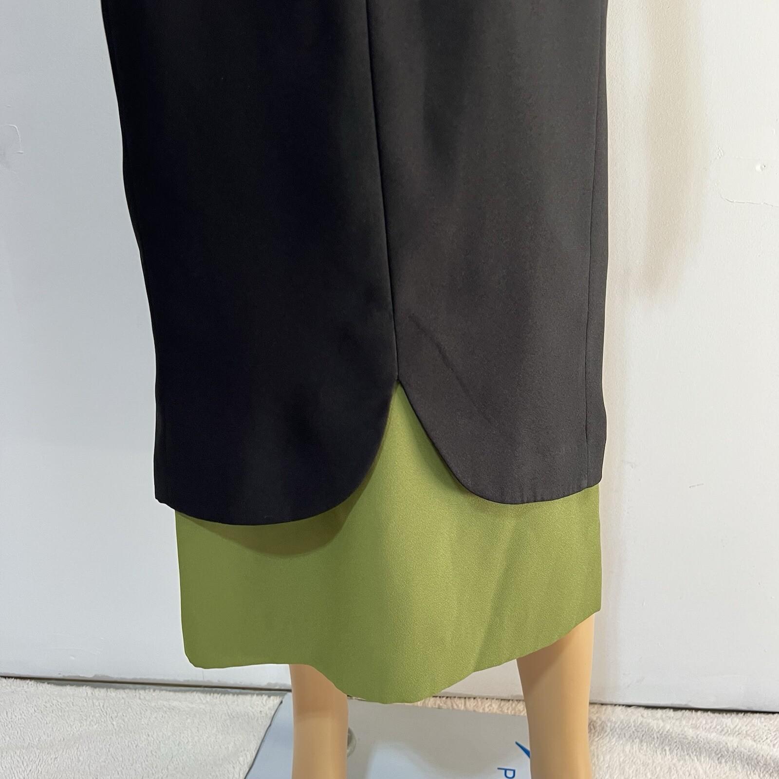 St Anthony Polyester Dress Suit Size 14 Green Black Faux fur Collar Midi 2PC