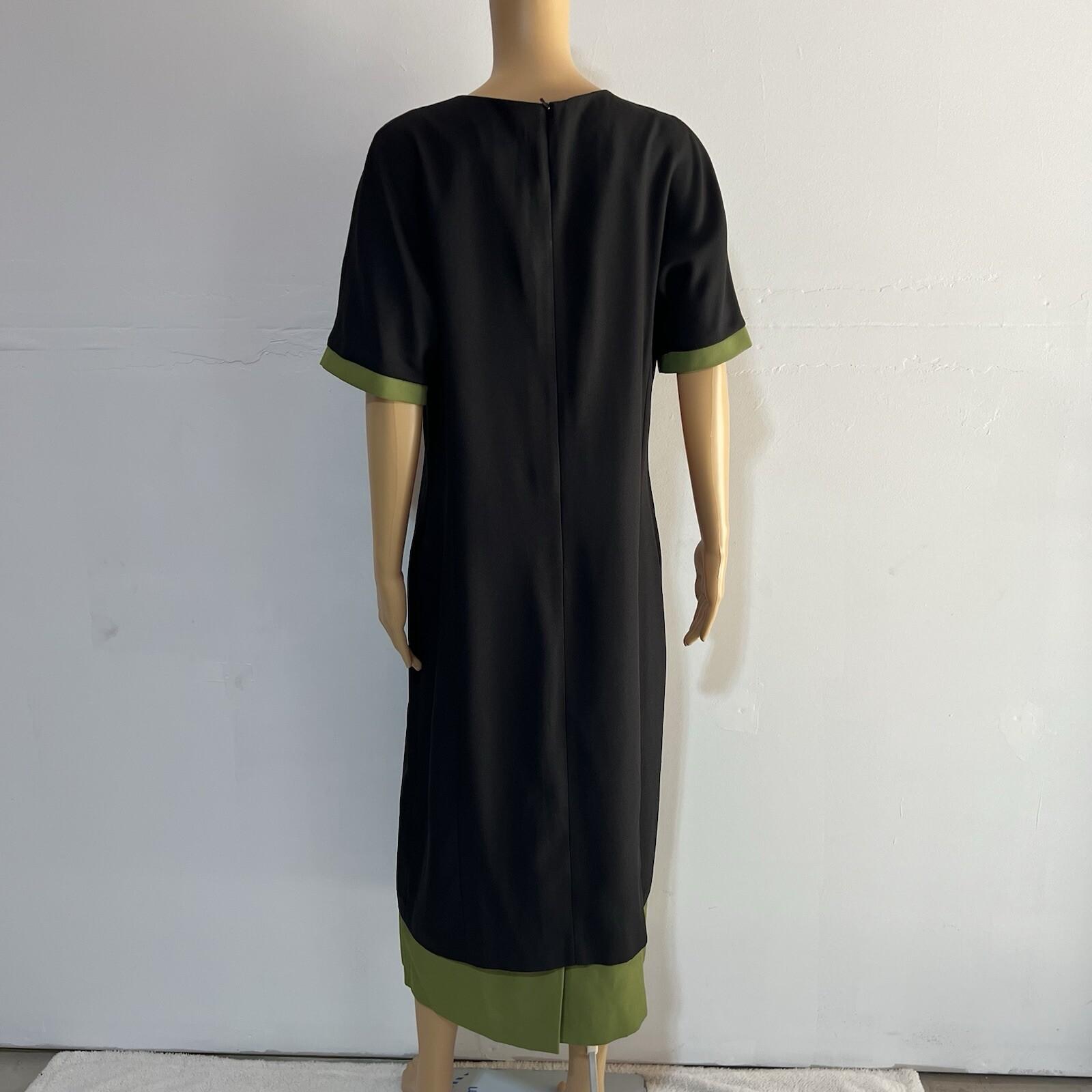 St Anthony Polyester Dress Suit Size 14 Green Black Faux fur Collar Midi 2PC