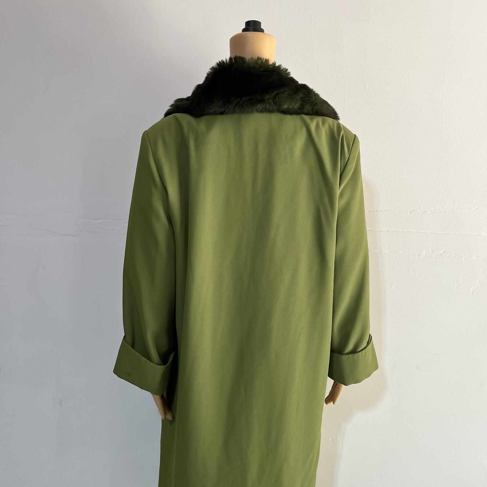 St Anthony Polyester Dress Suit Size 14 Green Black Faux fur Collar Midi 2PC