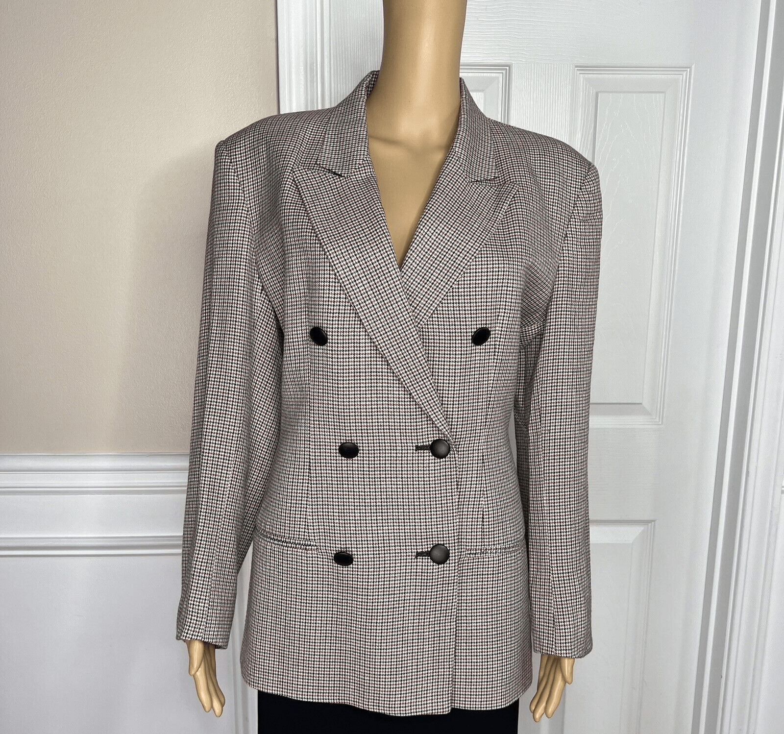 TAHARI Vtg Multicolor Wool Rayon Lined Double Breasted Business Blazer Size 10
