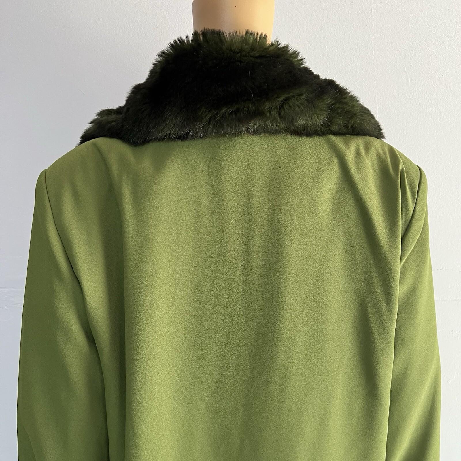 St Anthony Polyester Dress Suit Size 14 Green Black Faux fur Collar Midi 2PC