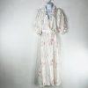 Vtg Miss Elaine Nightgown Robe Set M Peignoir Lingerie Off White Floral Ruffle