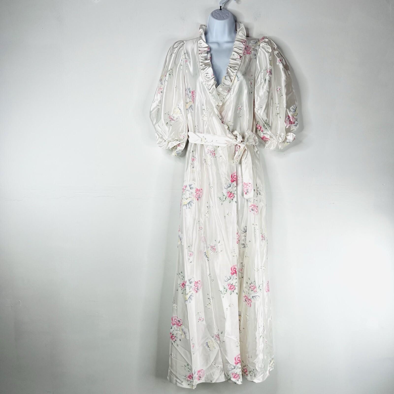 Vtg Miss Elaine Nightgown Robe Set M Peignoir Lingerie Off White Floral Ruffle
