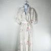 Vtg Miss Elaine Nightgown Robe Set M Peignoir Lingerie Off White Floral Ruffle