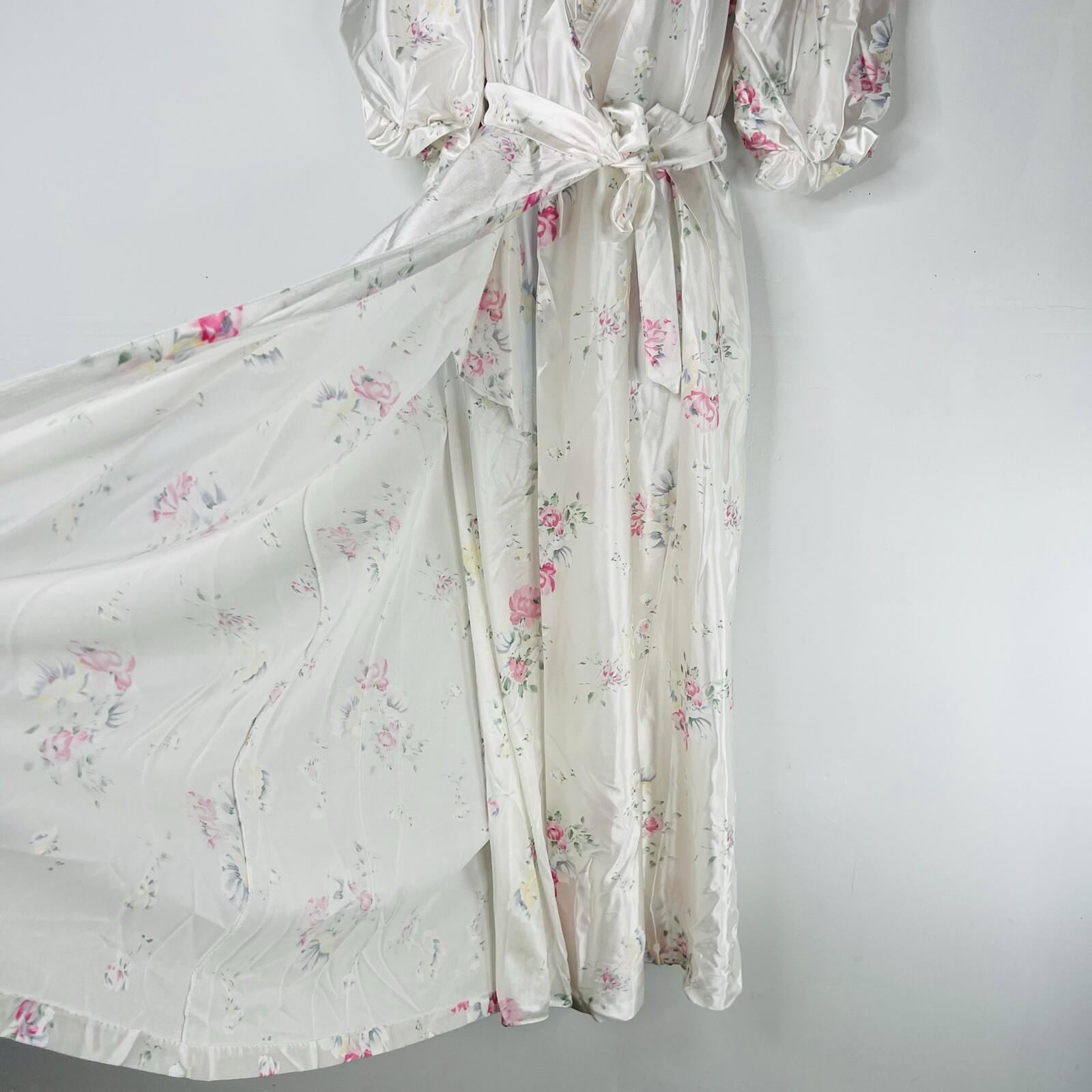 Vtg Miss Elaine Nightgown Robe Set M Peignoir Lingerie Off White Floral Ruffle