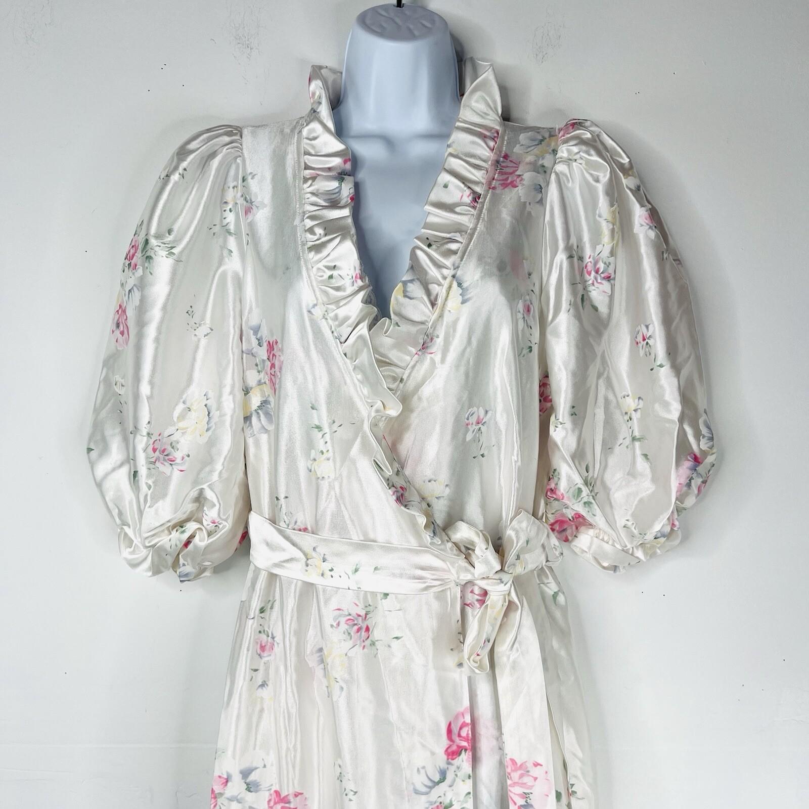 Vtg Miss Elaine Nightgown Robe Set M Peignoir Lingerie Off White Floral Ruffle