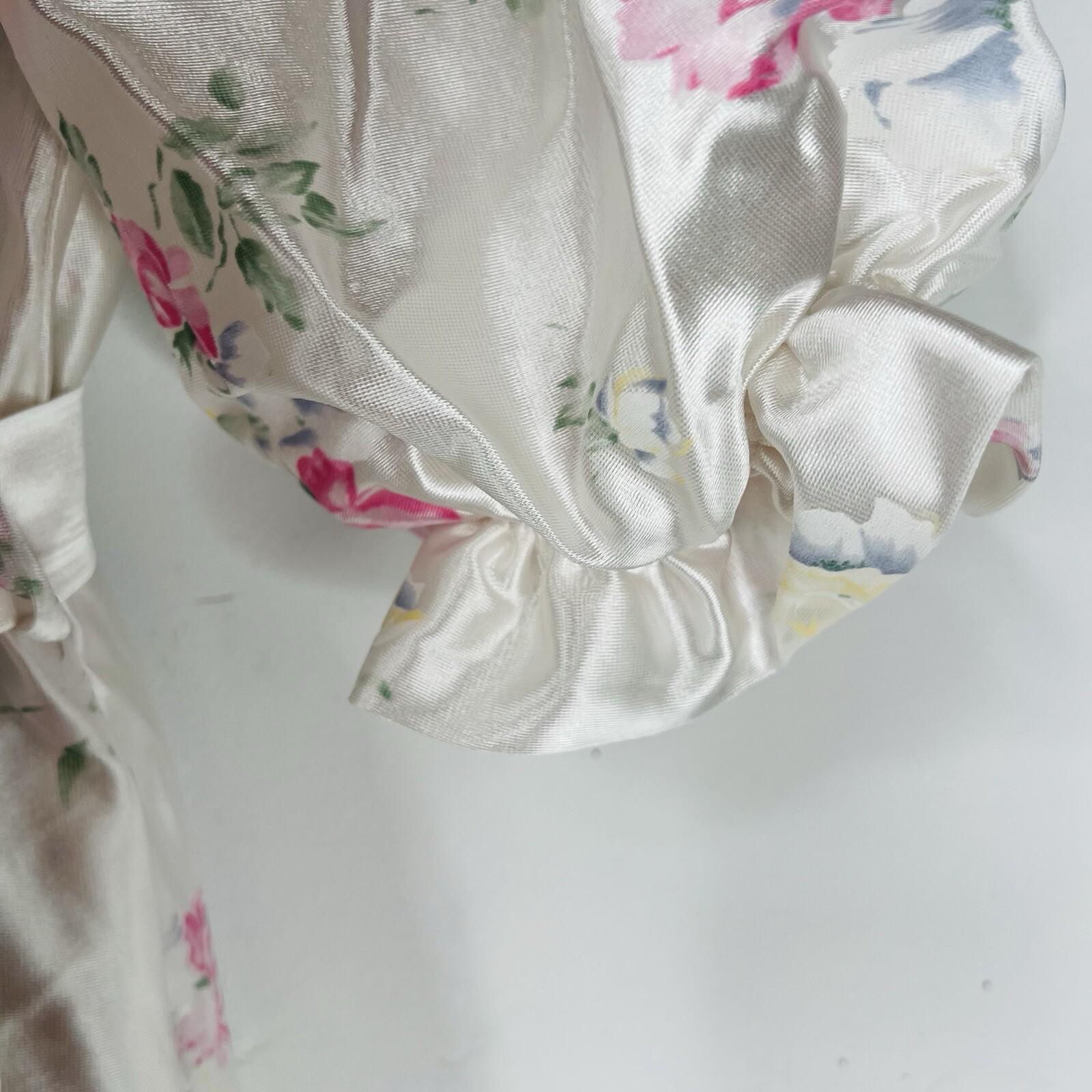 Vtg Miss Elaine Nightgown Robe Set M Peignoir Lingerie Off White Floral Ruffle