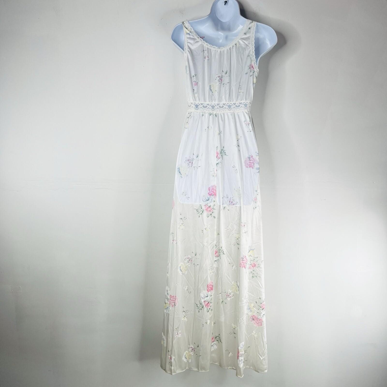 Vtg Miss Elaine Nightgown Robe Set M Peignoir Lingerie Off White Floral Ruffle