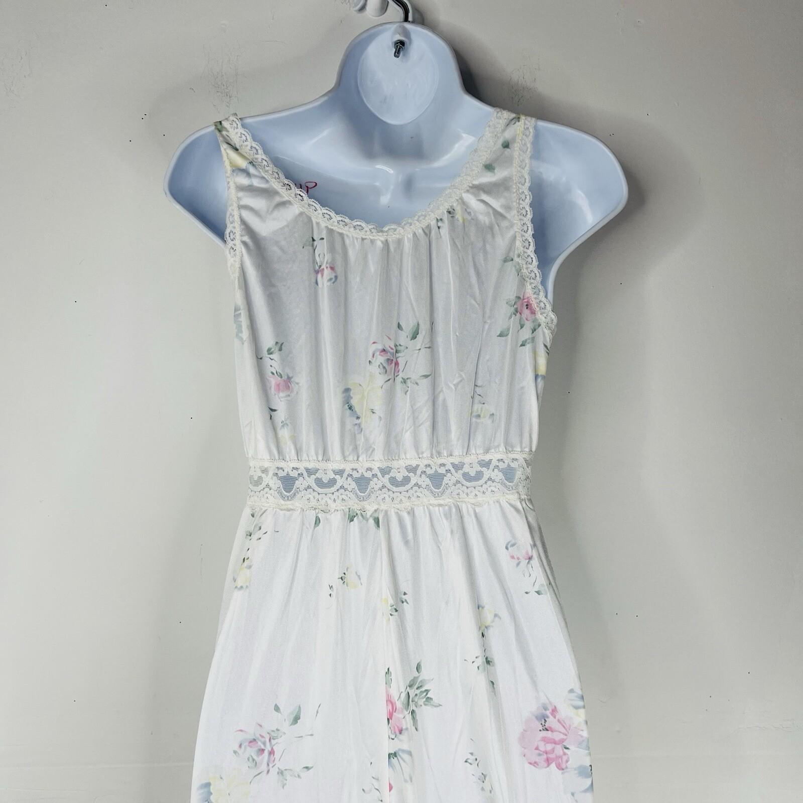 Vtg Miss Elaine Nightgown Robe Set M Peignoir Lingerie Off White Floral Ruffle