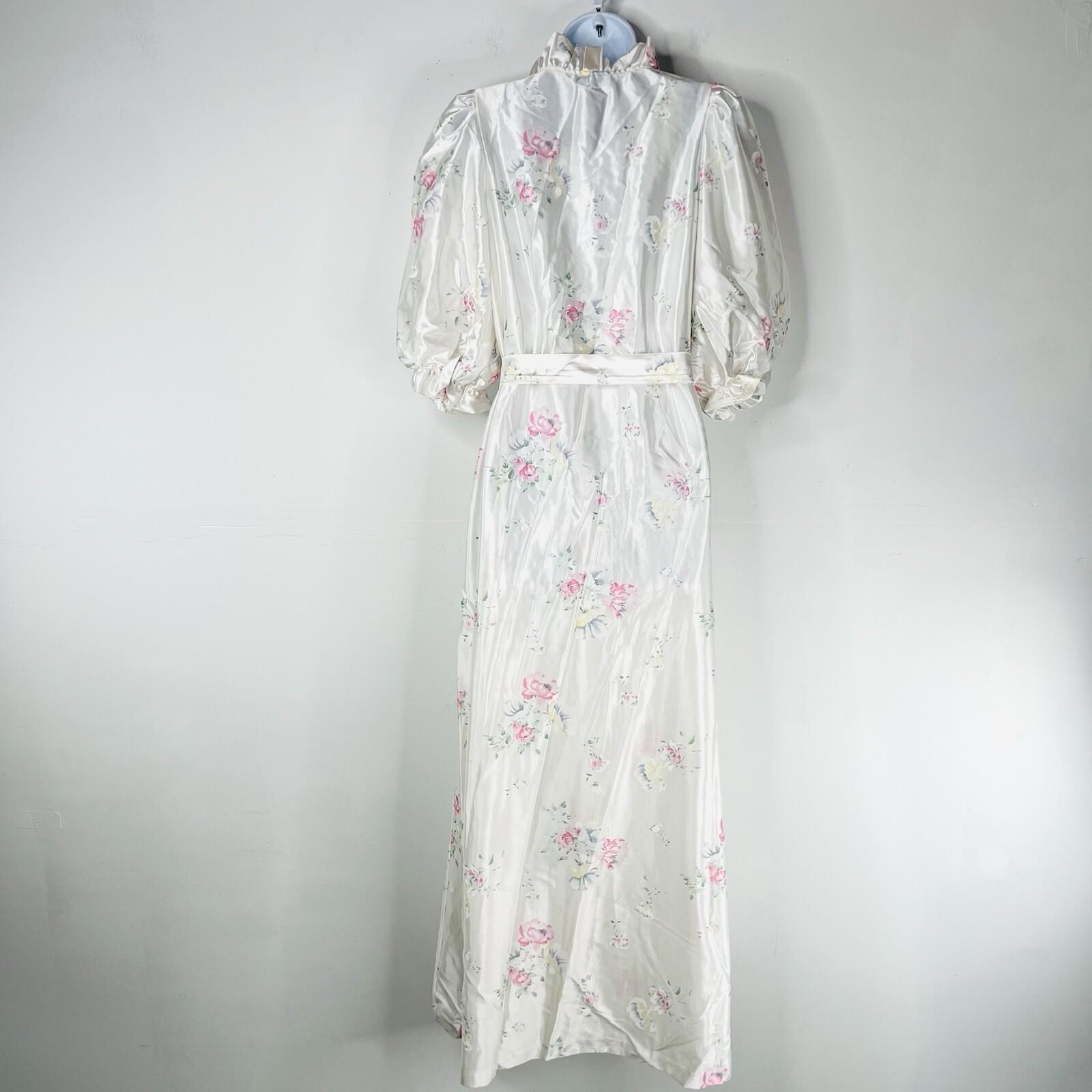 Vtg Miss Elaine Nightgown Robe Set M Peignoir Lingerie Off White Floral Ruffle
