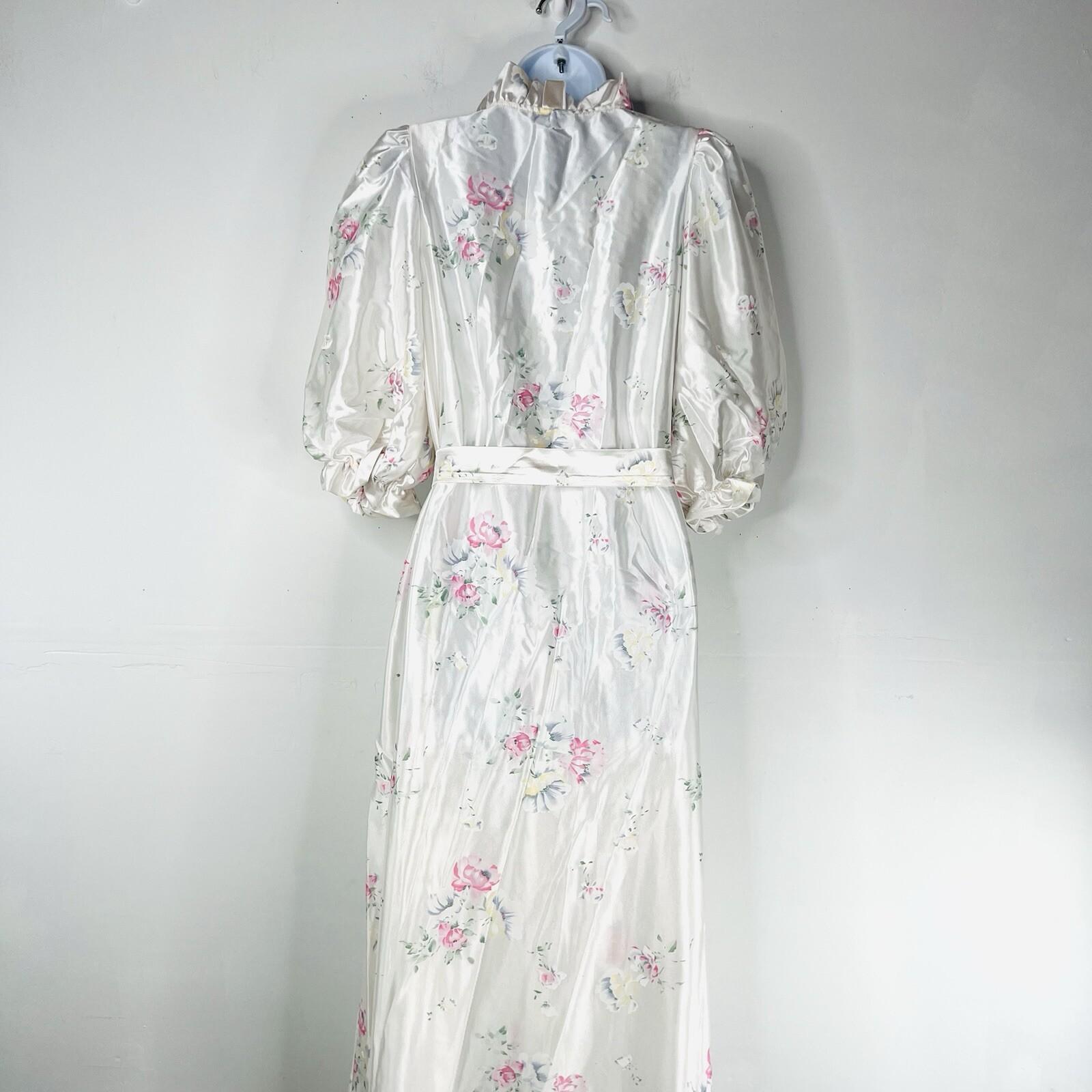 Vtg Miss Elaine Nightgown Robe Set M Peignoir Lingerie Off White Floral Ruffle