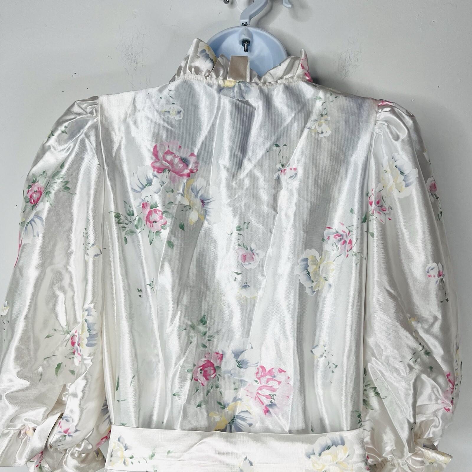 Vtg Miss Elaine Nightgown Robe Set M Peignoir Lingerie Off White Floral Ruffle