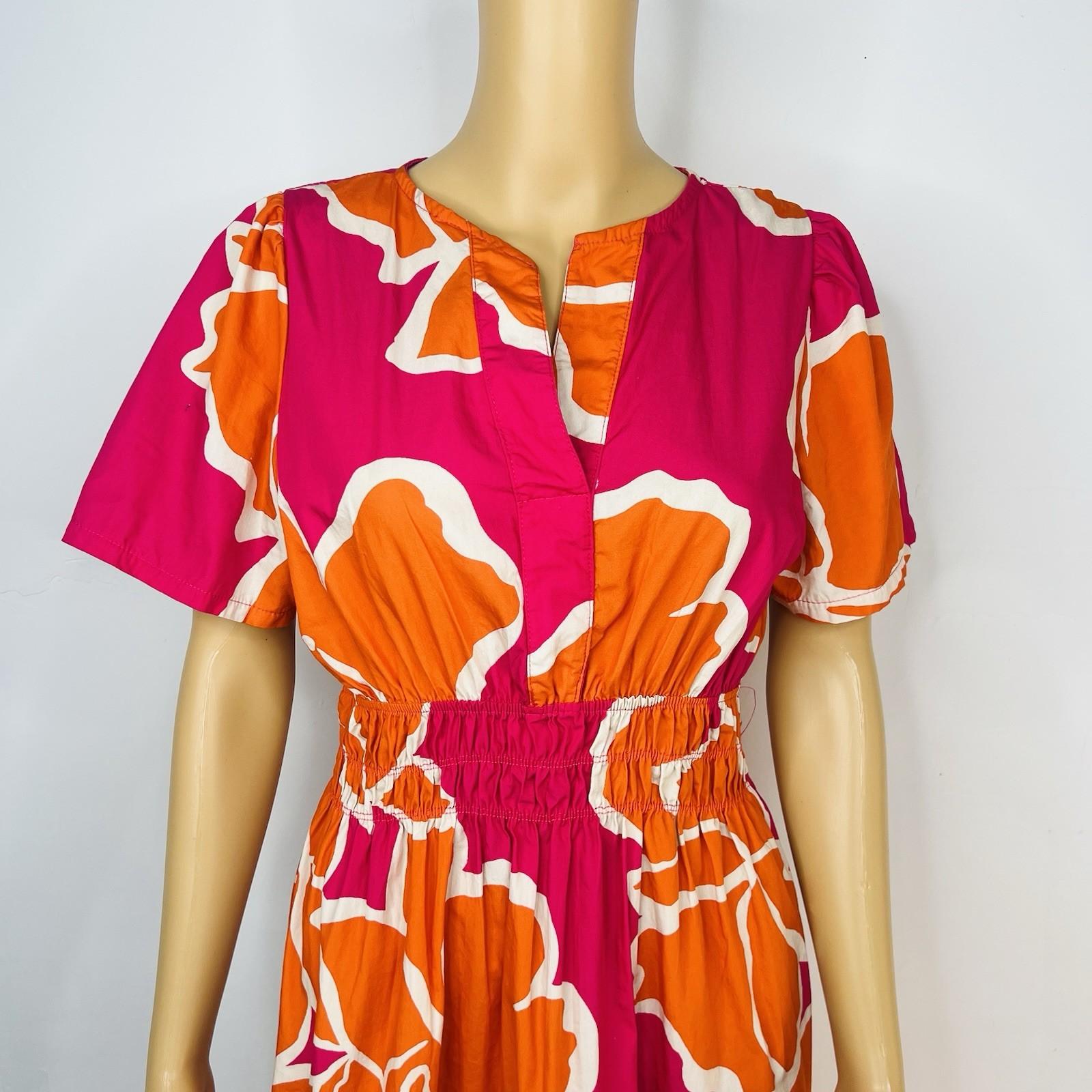 Bella Umbra Midi Blouson Dress Size M Multicolor Short Sleeves Cotton Tiered