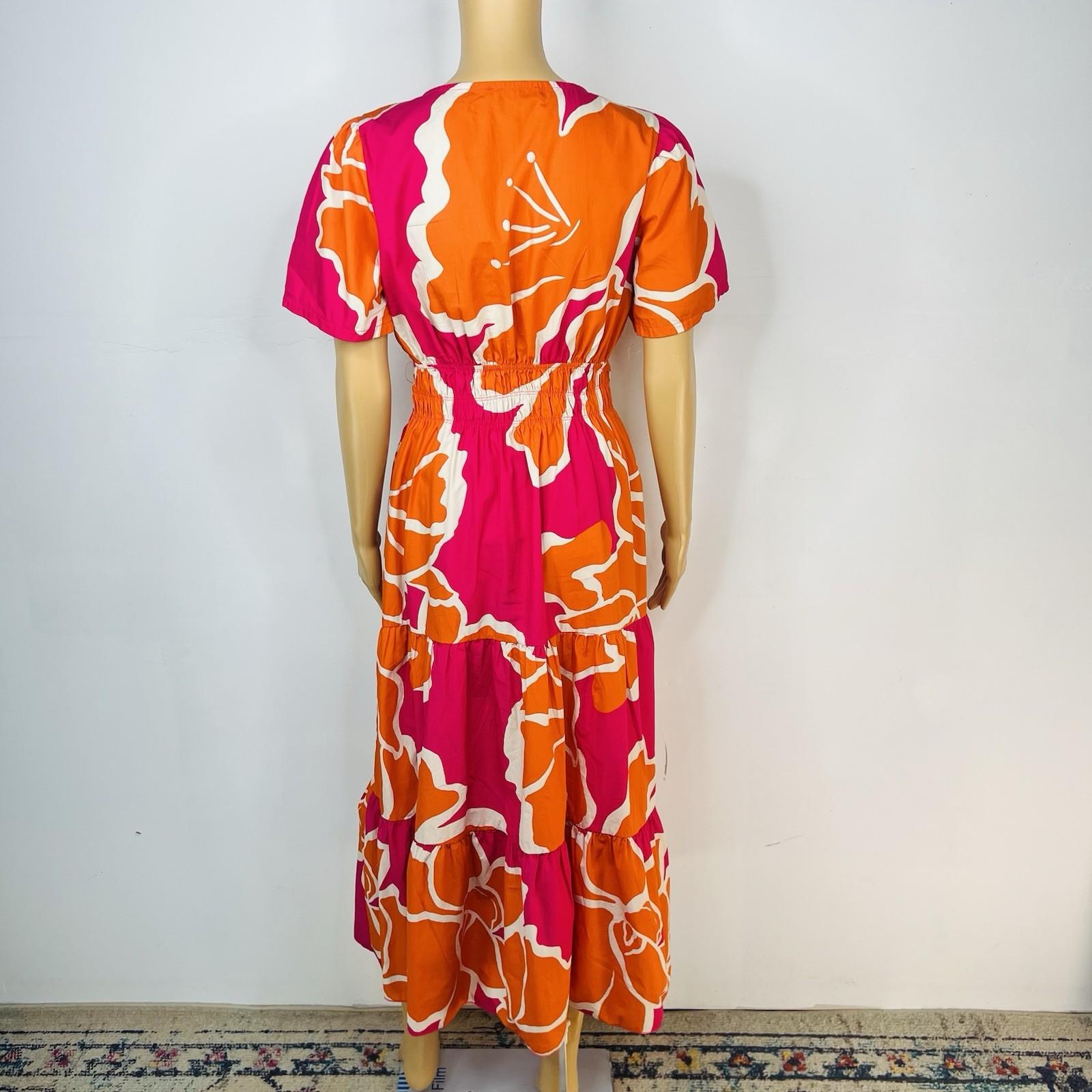 Bella Umbra Midi Blouson Dress Size M Multicolor Short Sleeves Cotton Tiered