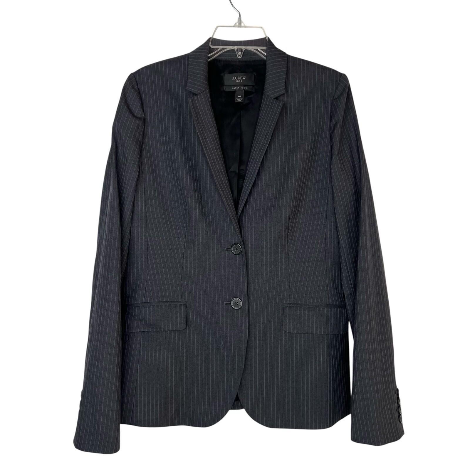 J.CREW 1035 Super 120's Blazer Size 10T Gray Striped Lined 1 vent Business