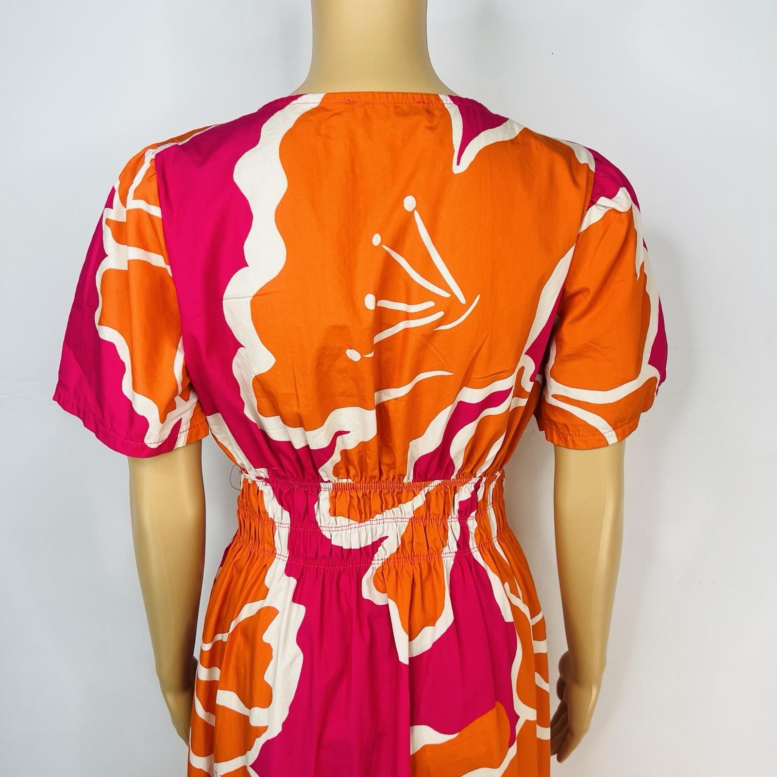 Bella Umbra Midi Blouson Dress Size M Multicolor Short Sleeves Cotton Tiered