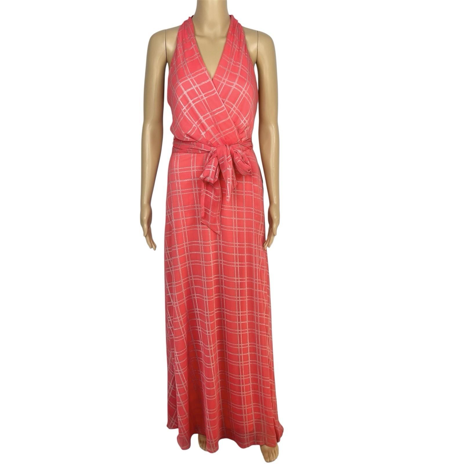 Chetta B Women Maxi Summer Dress Size 6 Coral Sleeveless Belted Halter New