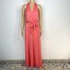 Chetta B Women Maxi Summer Dress Size 6 Coral Sleeveless Belted Halter New