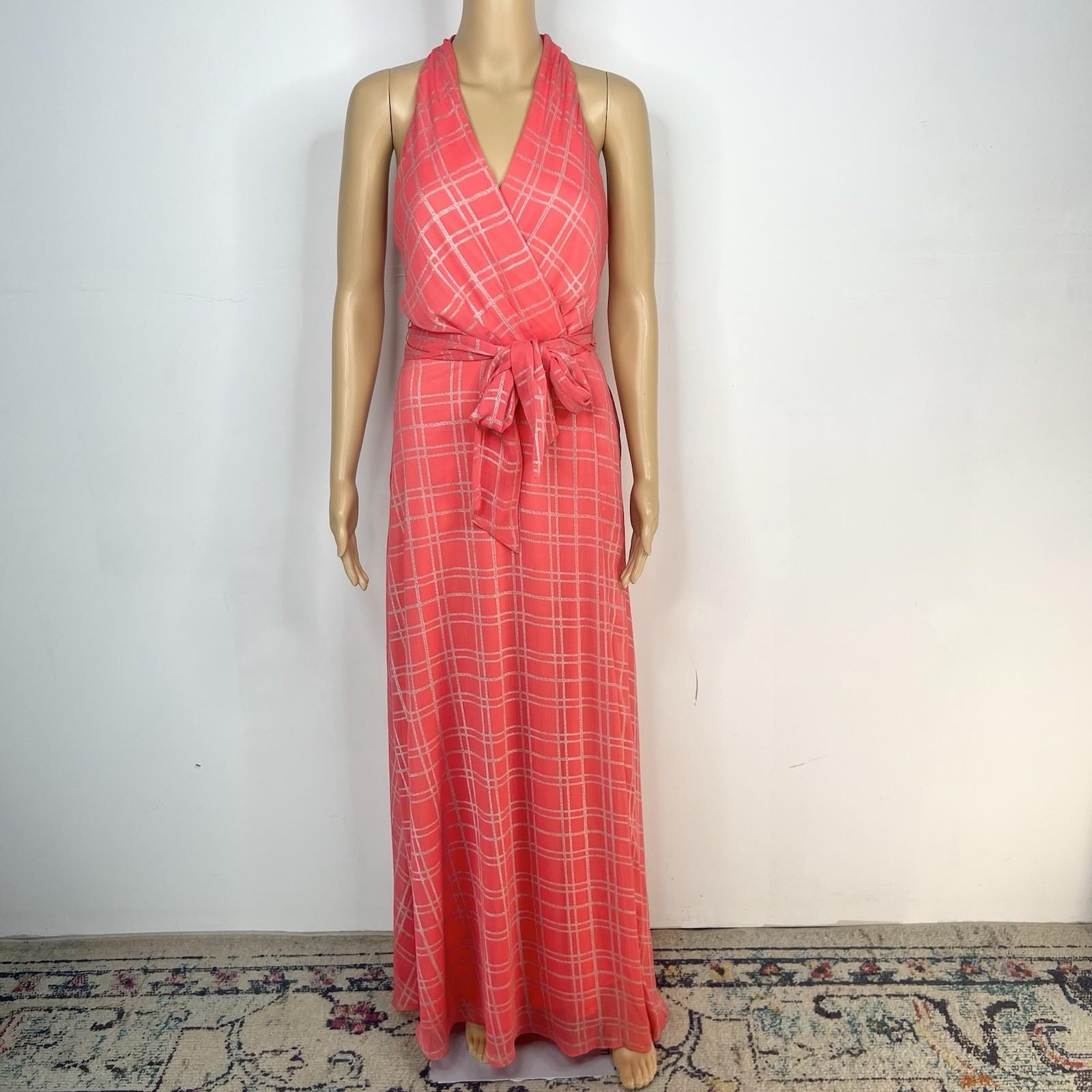 Chetta B Women Maxi Summer Dress Size 6 Coral Sleeveless Belted Halter New
