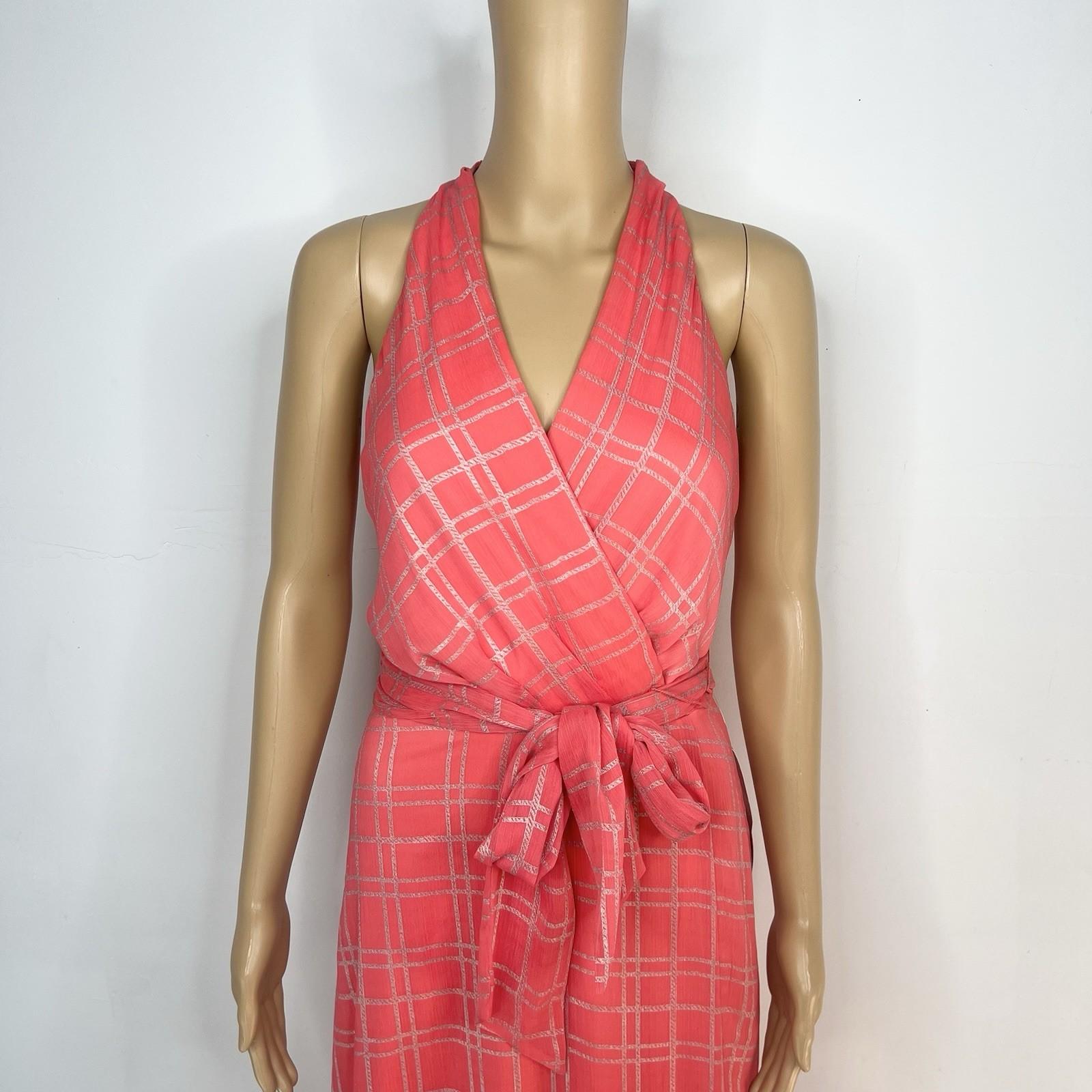 Chetta B Women Maxi Summer Dress Size 6 Coral Sleeveless Belted Halter New