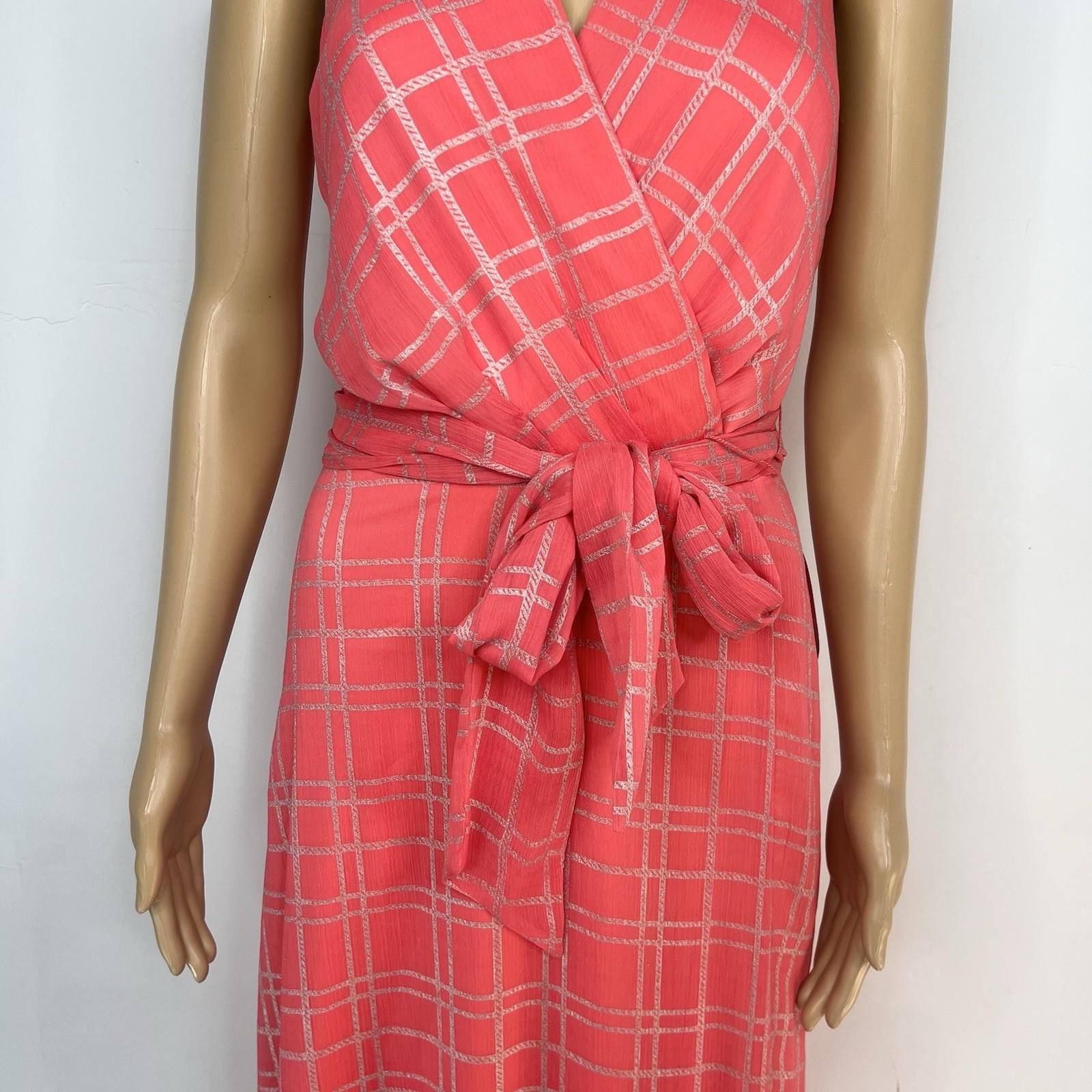 Chetta B Women Maxi Summer Dress Size 6 Coral Sleeveless Belted Halter New