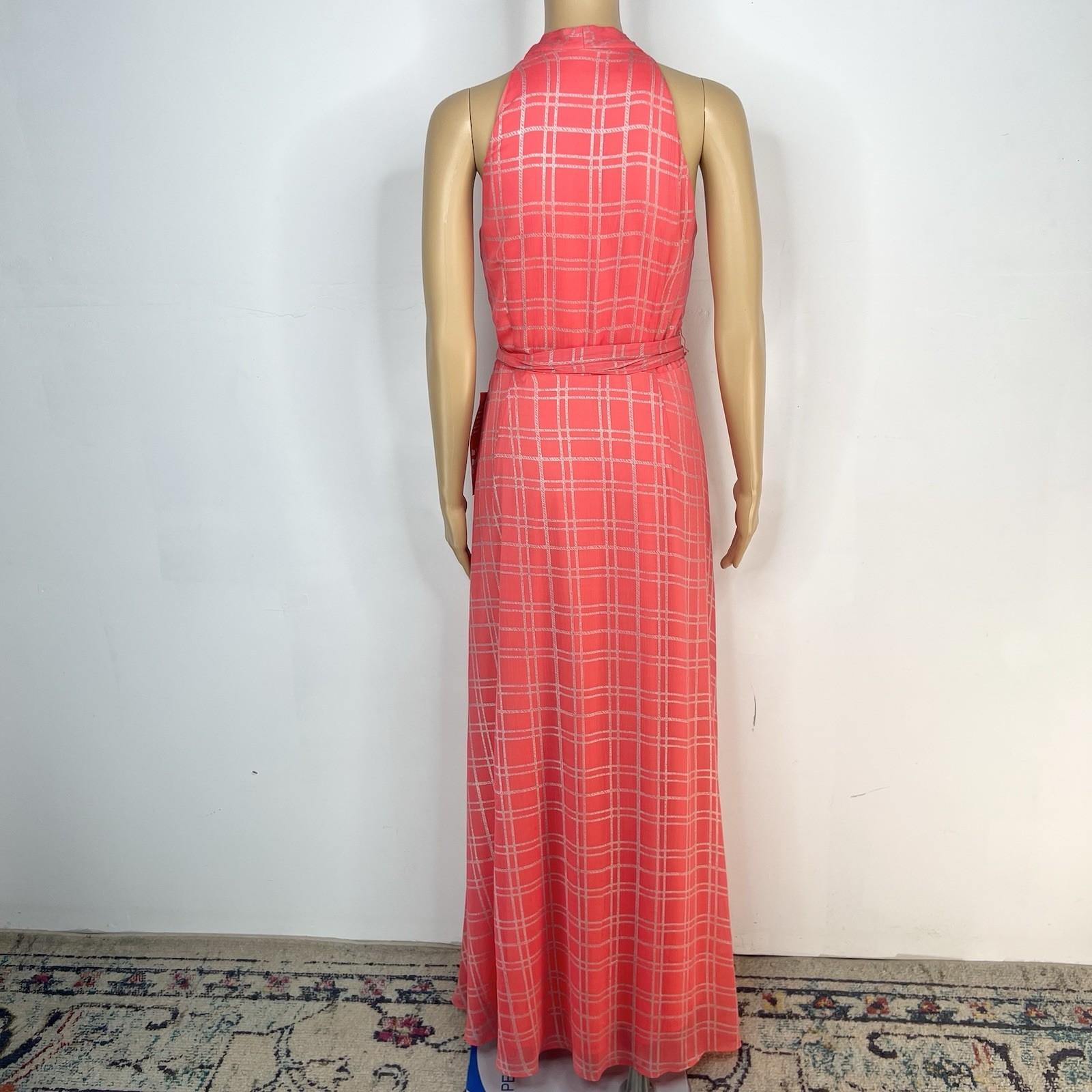 Chetta B Women Maxi Summer Dress Size 6 Coral Sleeveless Belted Halter New