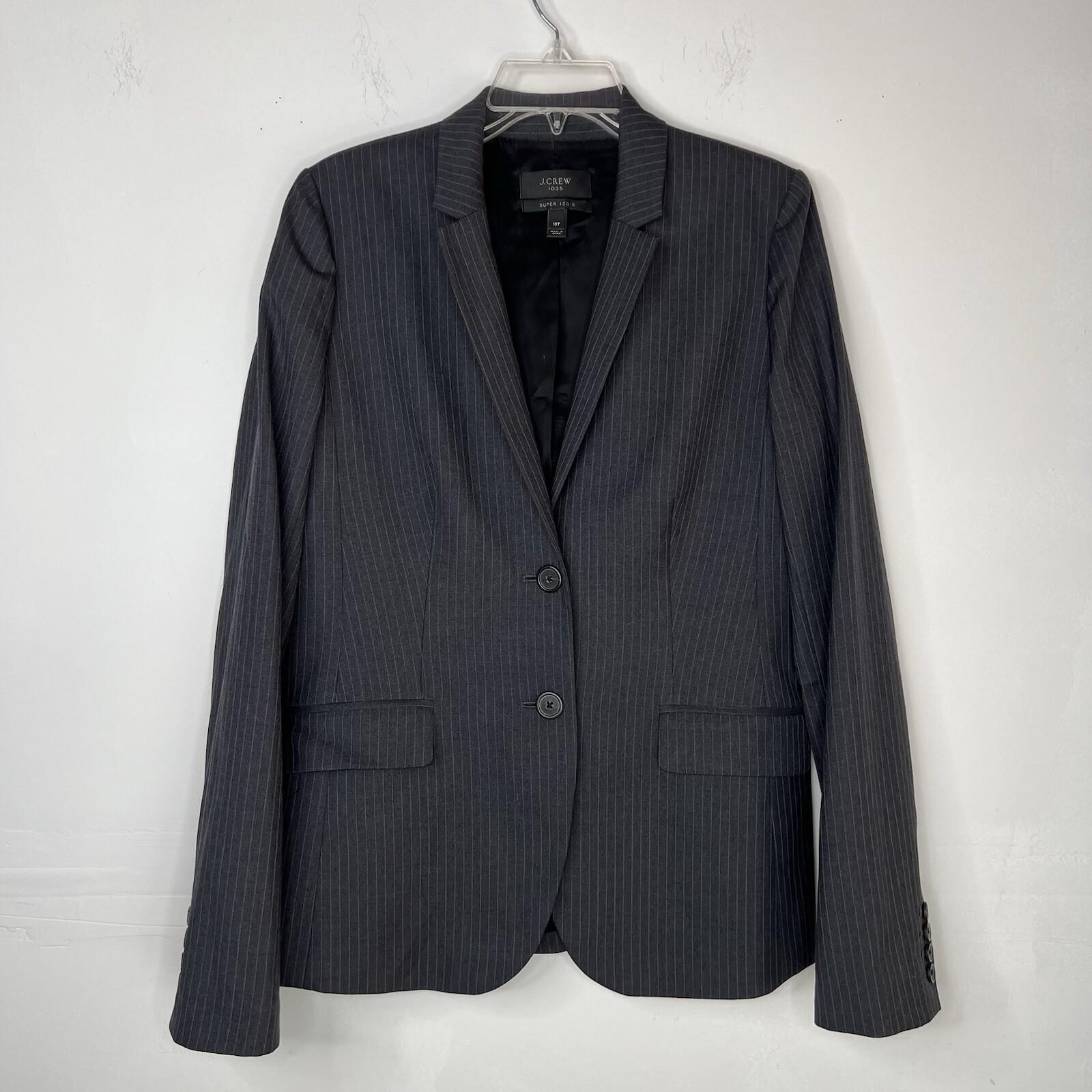 J.CREW 1035 Super 120's Blazer Size 10T Gray Striped Lined 1 vent Business